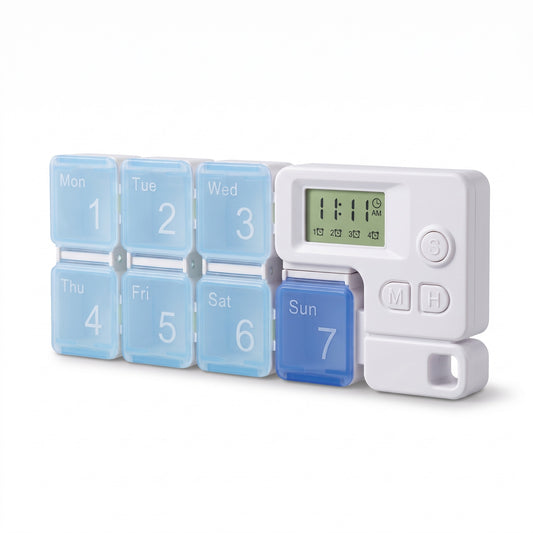 Pastillero semanal VitalClock con alarma y pantalla digital, 7 compartimentos