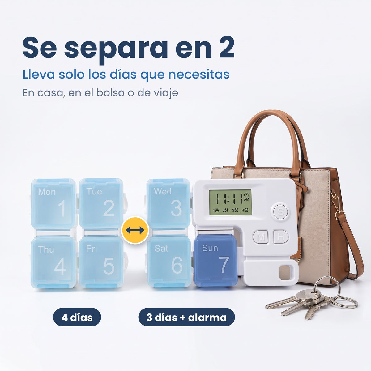 Pastillero VitalClock separable en dos partes para llevar en el bolso